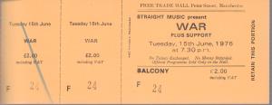 War - Free Trade Hall Manchester 15Th June 1976 - Ticket