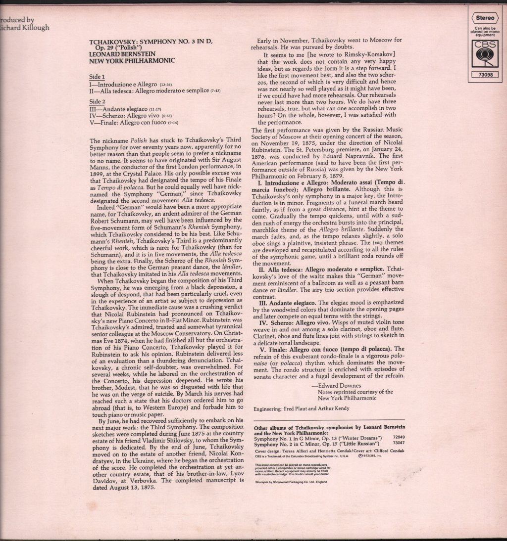 Leonard Bernstein / New York Philharmonic Orchestra - Tchaikovsky - Symphony No.3 ("Polish") - Lp