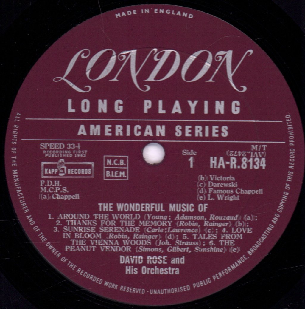 David Rose & His Orchestra - Wonderful Music Of David Rose - Lp