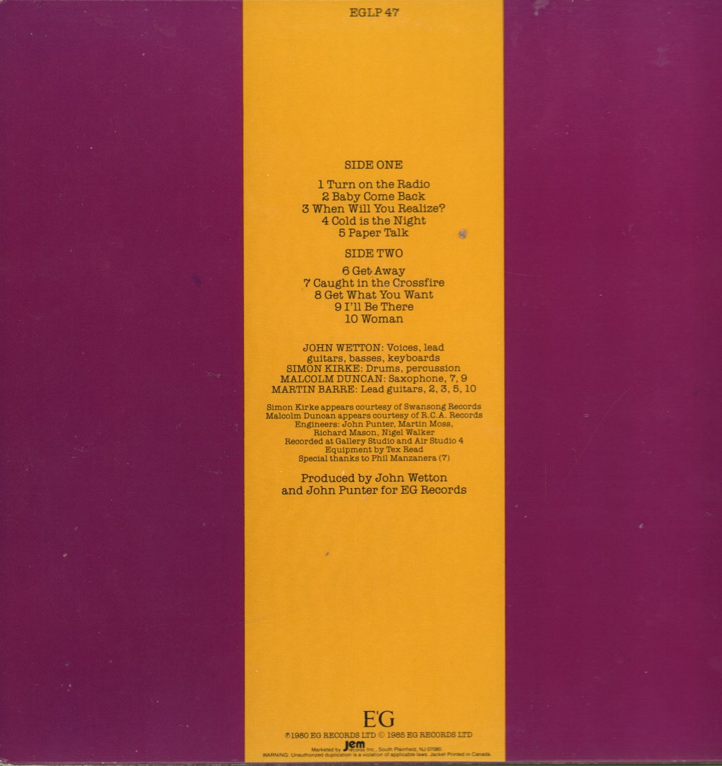 John Wetton - Caught In The Crossfire - Lp