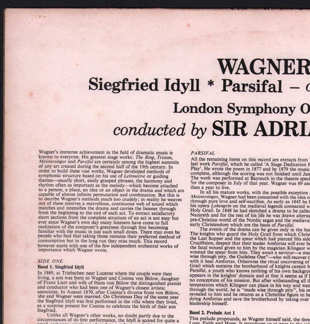Sir Adrian Boult / London Symphony Orchestra - Sir Adrian Conducts Wagner Vol. 3 - Siegfried Idyll - Lp