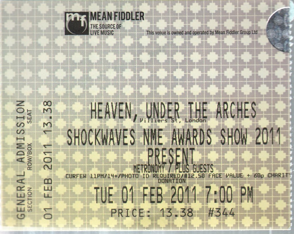 Metronomy - Shockwaves NME Awards Show 2011 01 Feb 2011 - Ticket