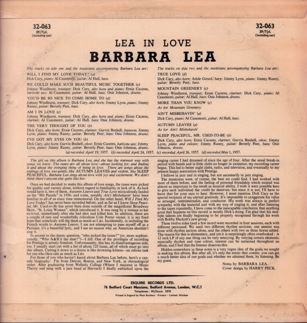 Barbara Lea - Lea In Love - Lp
