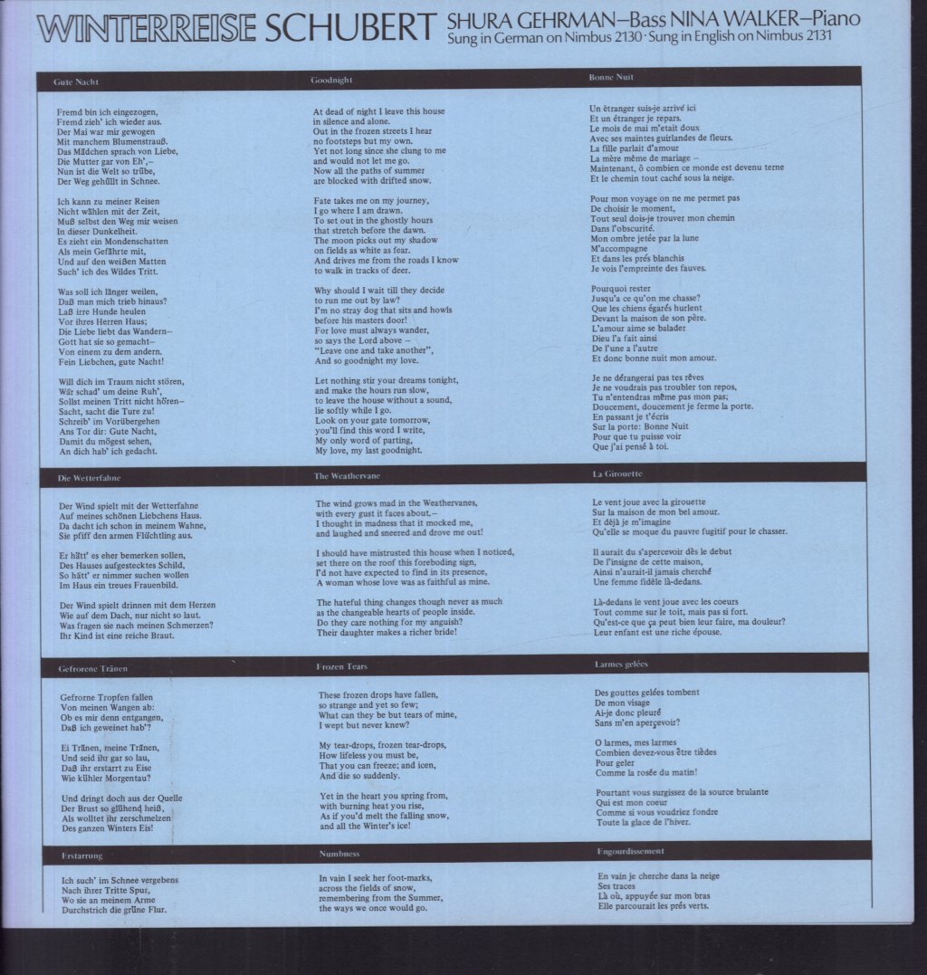 Shura Gehrman / Nina Walker - schubert Winter Journey - Lp