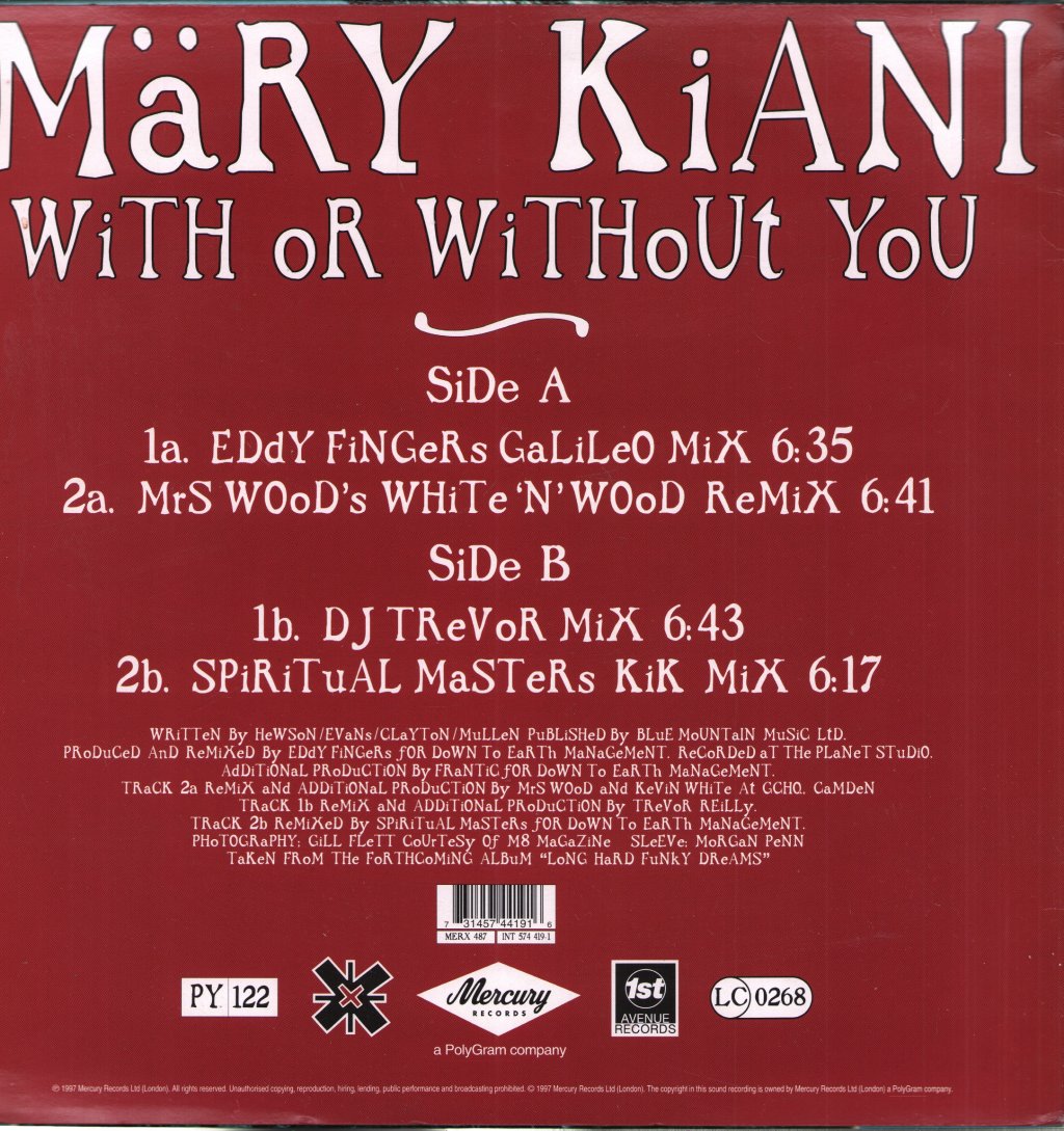 Mary Kiani - With Or Without You - 12 Inch