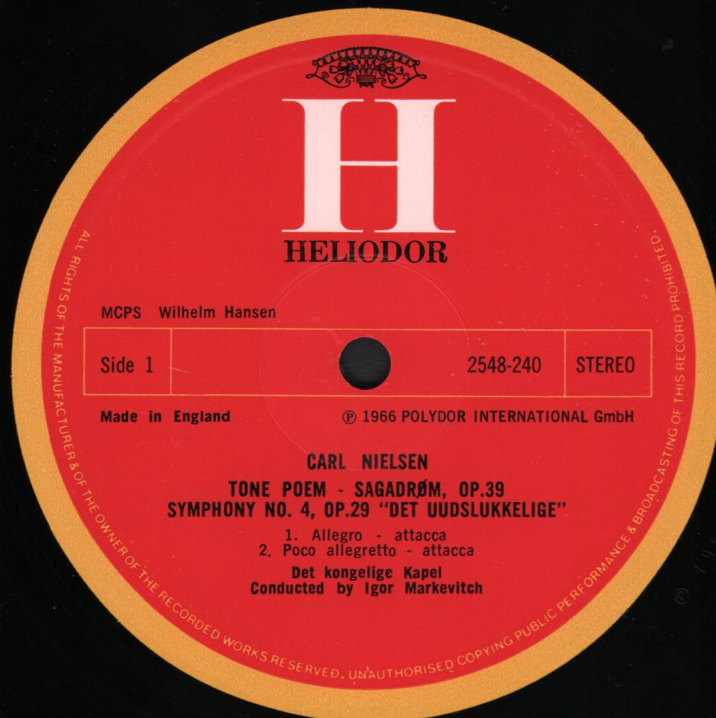 Royal Danish Orchestra / Igor Markevitch - Carl Nielsen - Symphony No.4 / "Saga-Drøm" - Lp