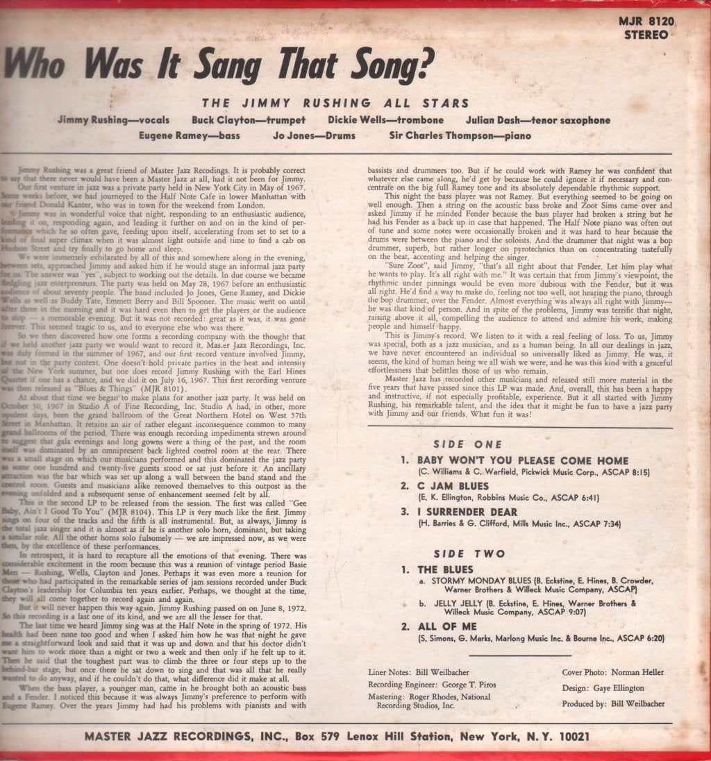 Jimmy Rushing All Stars - Who Was It Sang That Song? - Lp