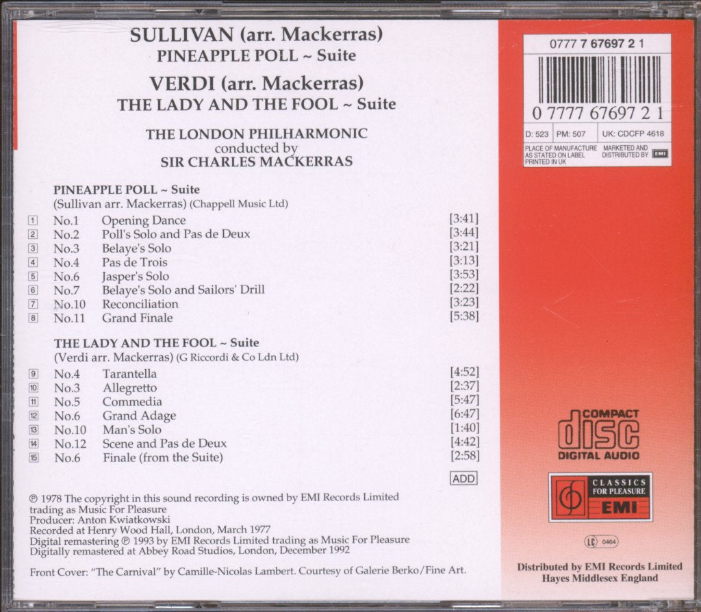 London Philharmonic Orchestra, Sir Charles Mackerras - Sullivan / Verdi - Pineapple Poll / The Lady And The Fool - Cd