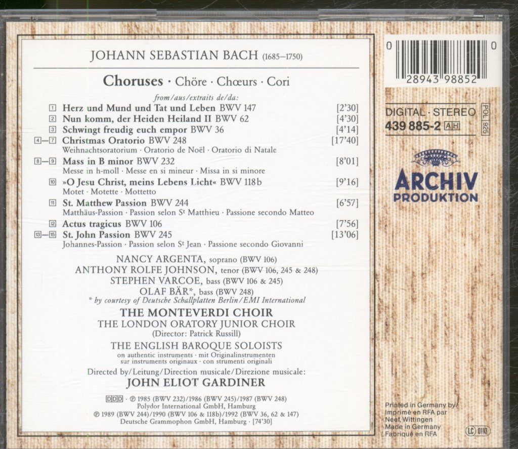 Monteverdi Choir, English Baroque Soloists, John Eliot Gardiner - Berühmte Chöre Von Bach (Jesus Bleibet Meine Freude) - Cd
