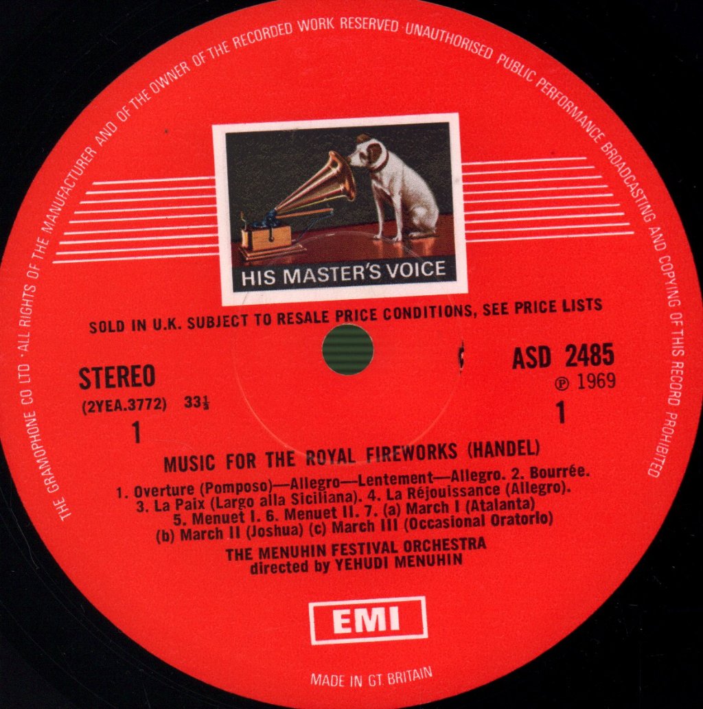 Yehudi Menuhin - Handel - Music For The Royal Fireworks - Lp