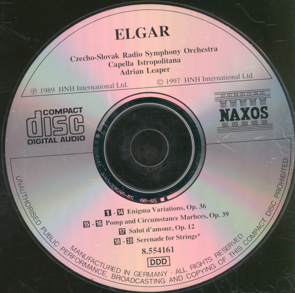 Czecho-Slovak Radio Symphony Orchestra, Capella Istropolitana, Adrian Leaper - Elgar - Enigma Variations / Pomp and Circumstance Marches / Salut d'amour / Serenade for Strings - Cd