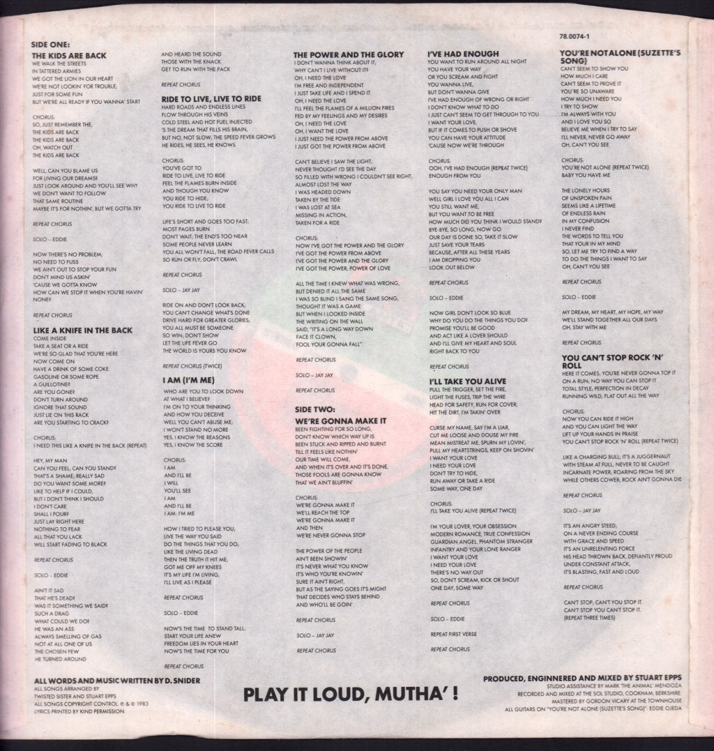 Twisted Sister - You Can't Stop Rock N Roll - Lp