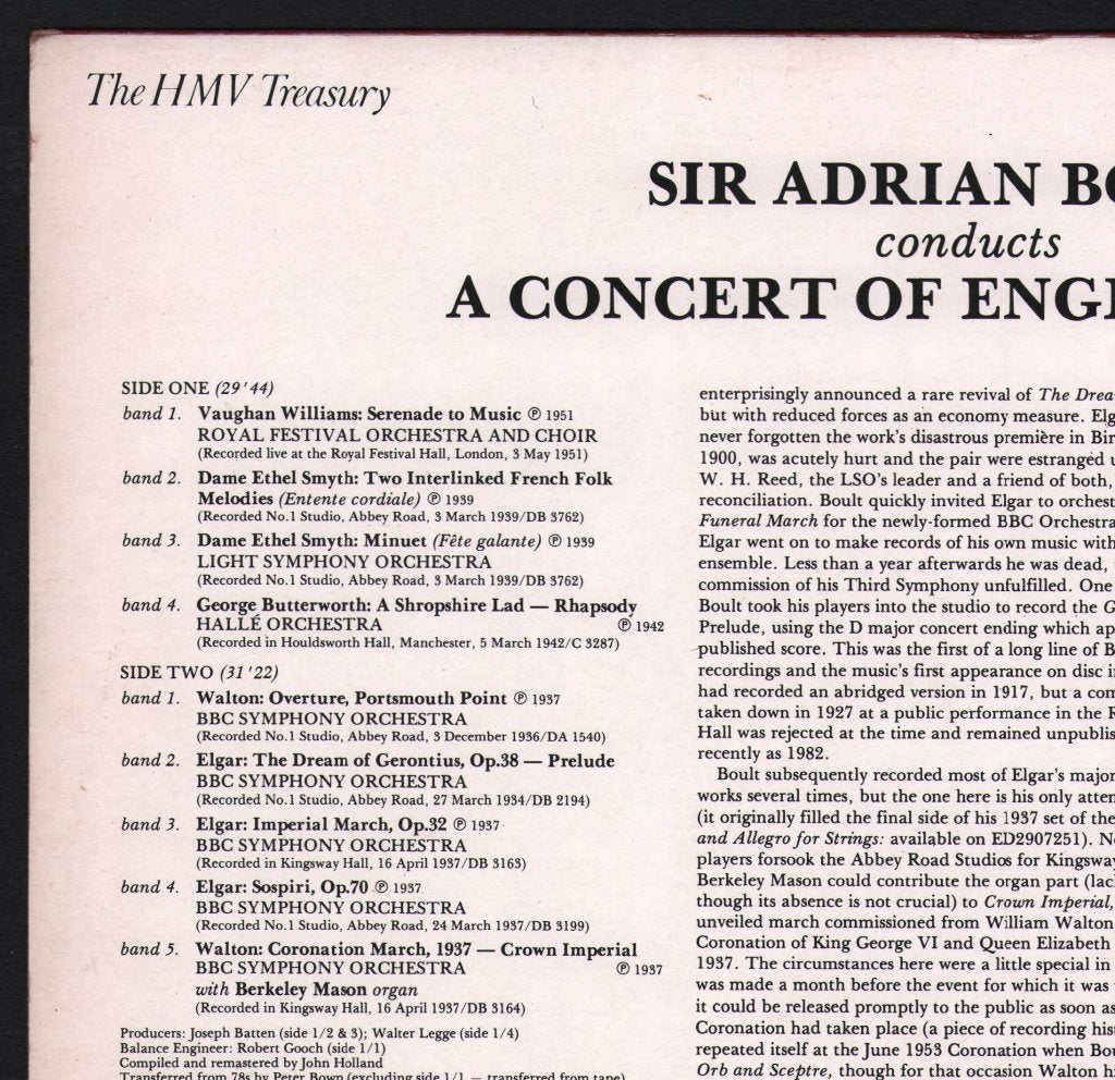 Sir Adrian Boult - Sir Adrian Boult Conducts A Concert of English Music - Lp