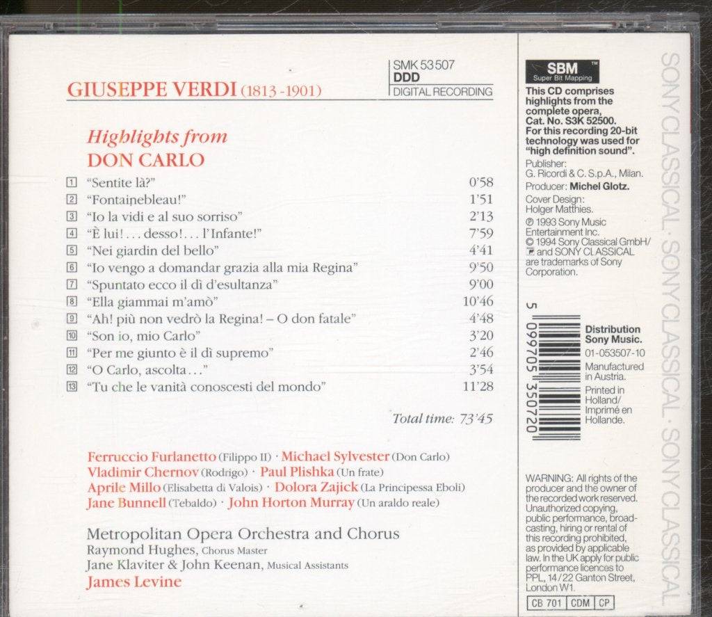 James Levine, Metropolitan Opera Chorus - Verdi - Don Carlo - Cd