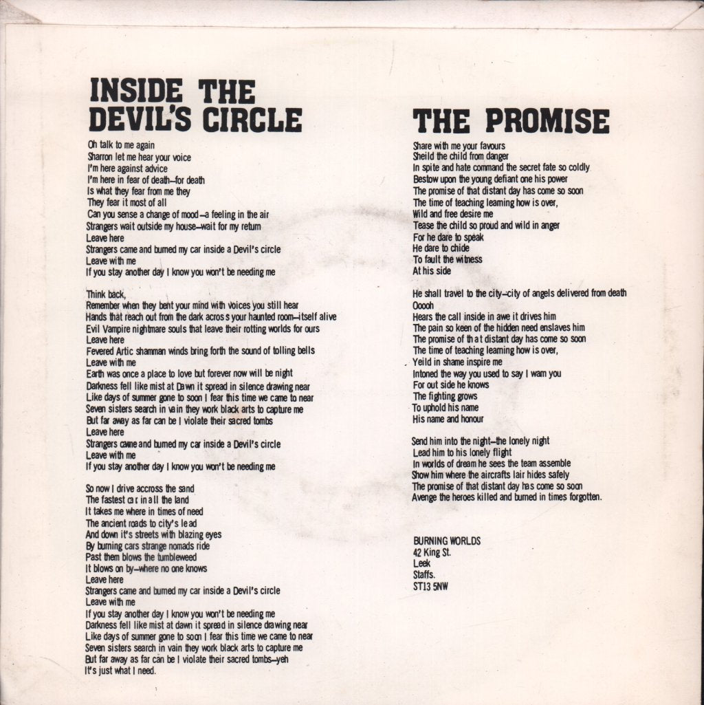 Saturnalia (80'S New Wave Group) - Inside The Devils Circle - 7 Inch