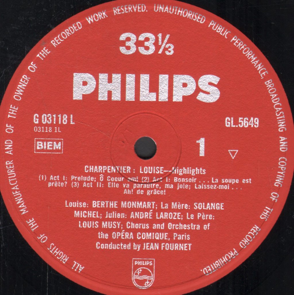 Berthe Monmart / Andre Laroze / Solange Michel / Louis Musy / Jean Fournet - Charpentier - Highlights From Louise - Lp