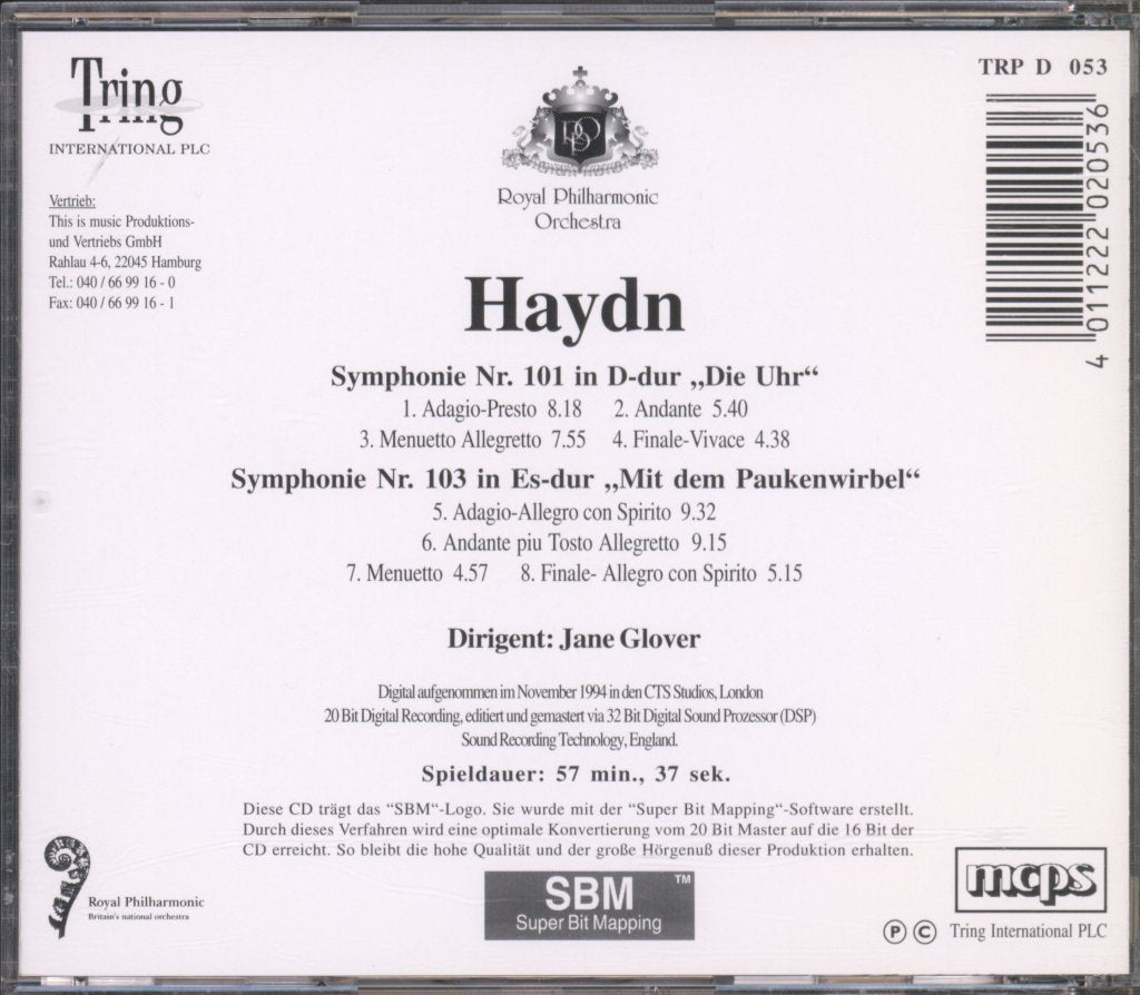 Royal Philharmonic Orchestra, Jane Glover - Haydn - Symphony No. 101 In D Major, 'The Clock' / Symphony No. 103 In E Flat Major, 'Drum Roll' - Cd