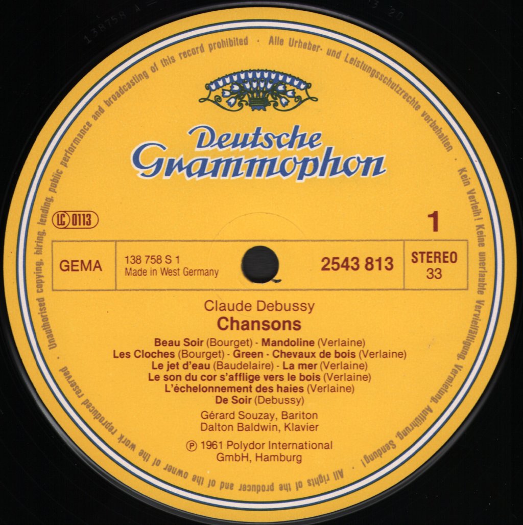 Gerard Souzay / Dalton Baldwin - Debussy - Chansons - Lp