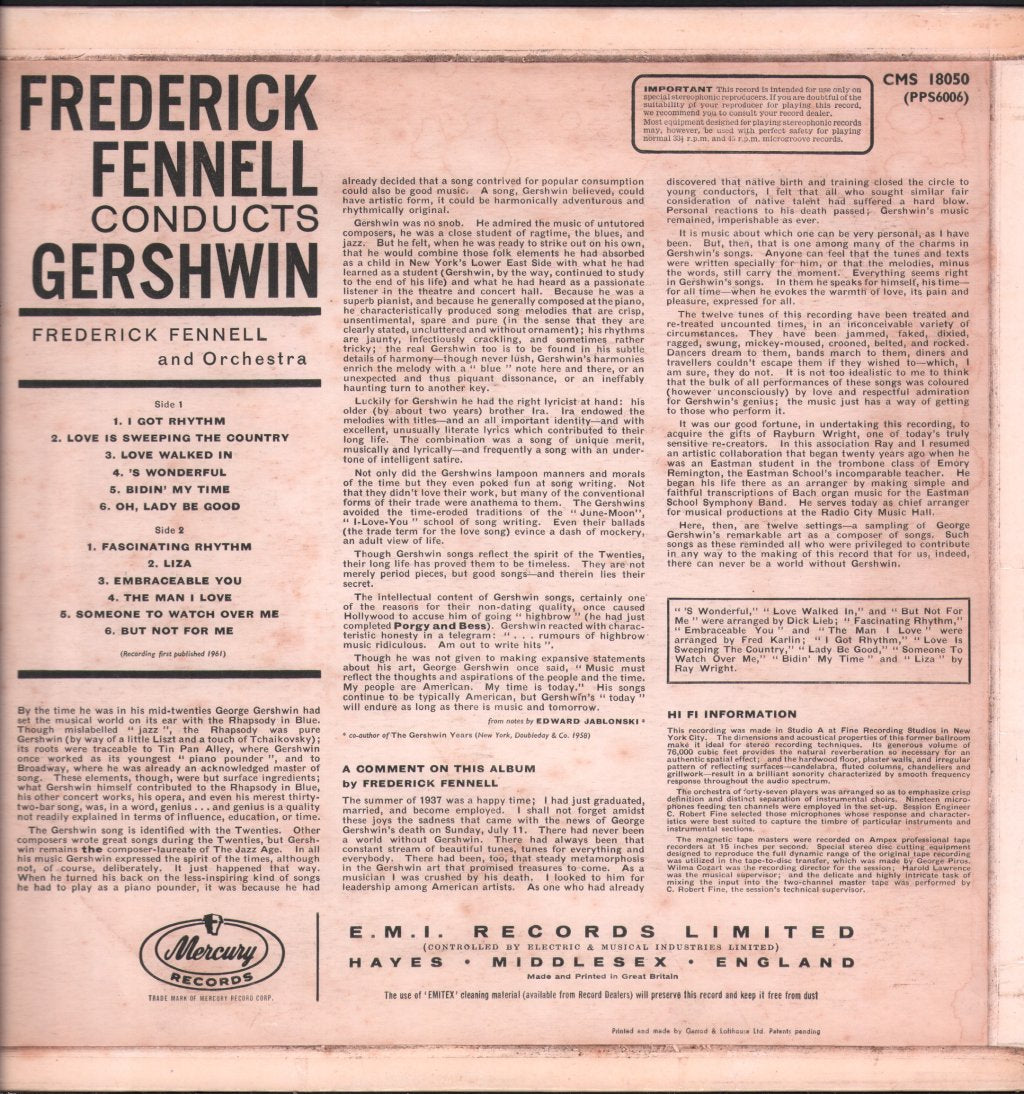 Frederick Fennell And Orchestra - Frederick Fennell Conducts Gershwin - Lp