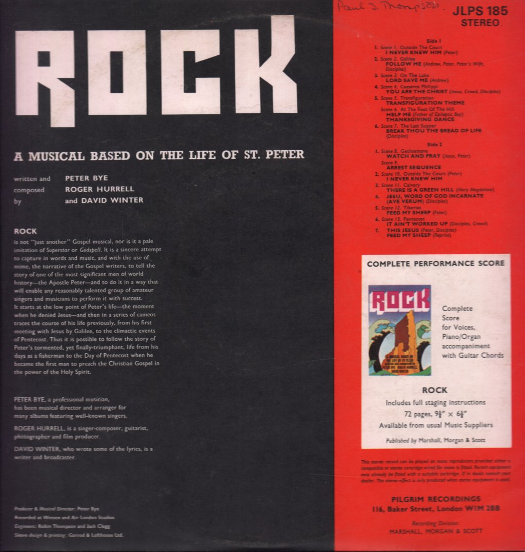 Rock - A Musical Based On The Life Of St Peter - Lp