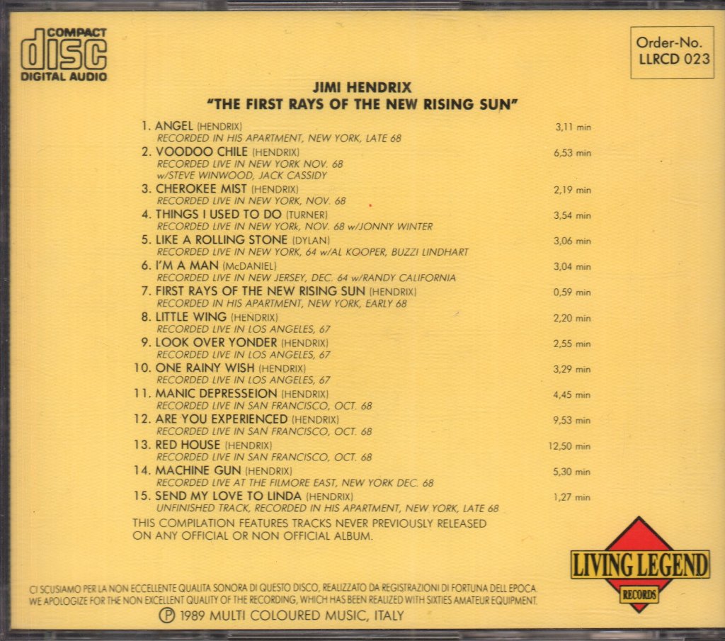 Jimi Hendrix - First Rays Of The New Rising Sun - Cd