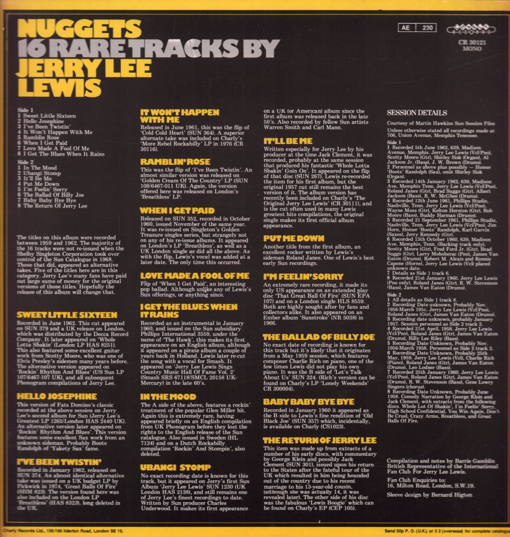 Jerry Lee Lewis - Nuggets 16 Rare Tracks By - Lp