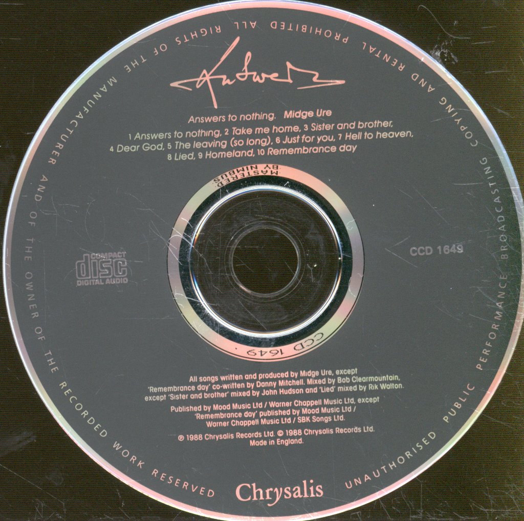 Midge Ure - Answers To Nothing - Cd