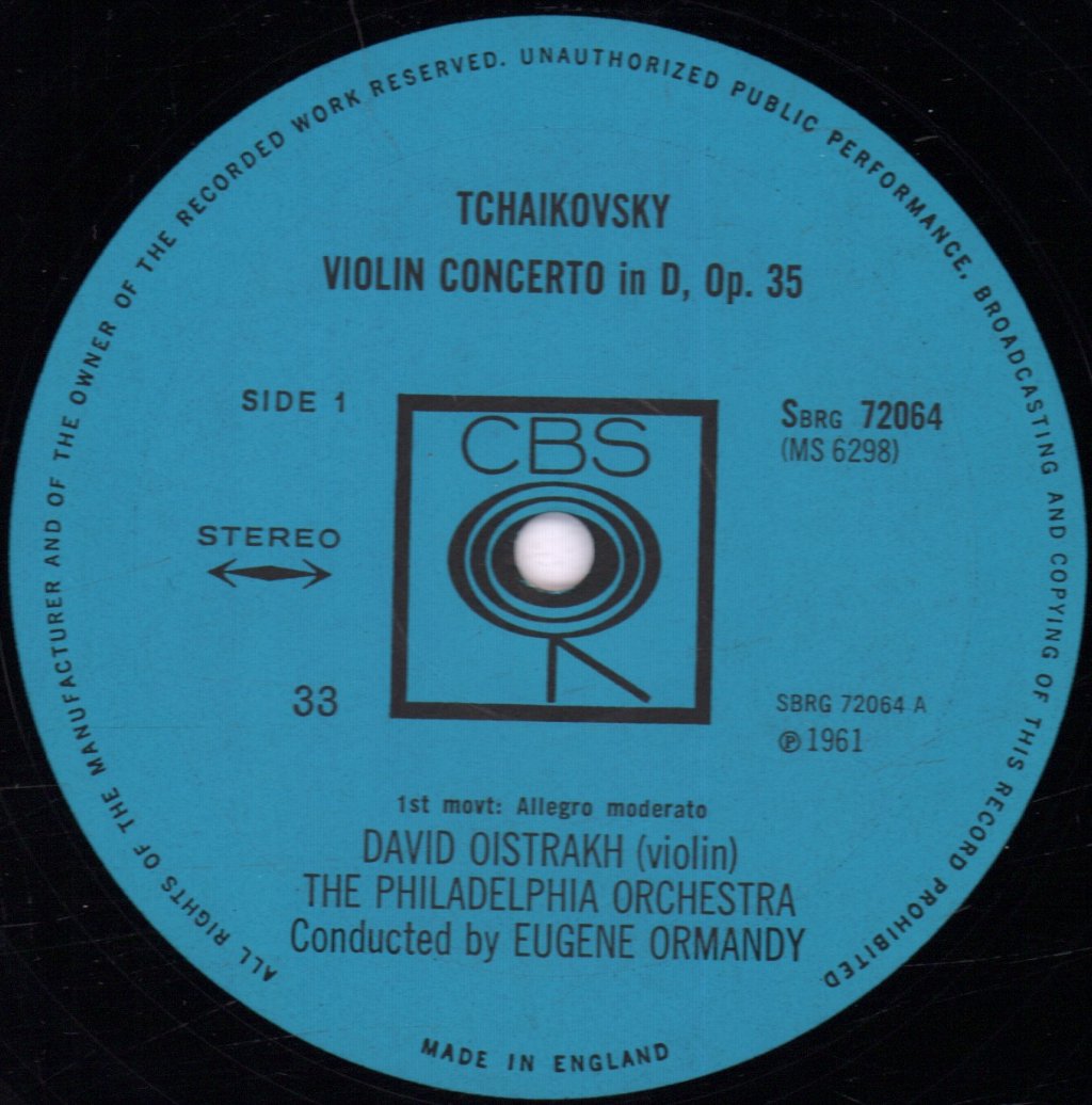 David Oistrakh / Philadelphia Orchestra Eugene Ormandy - Tchaikovsky Violin Concerto In D - Lp