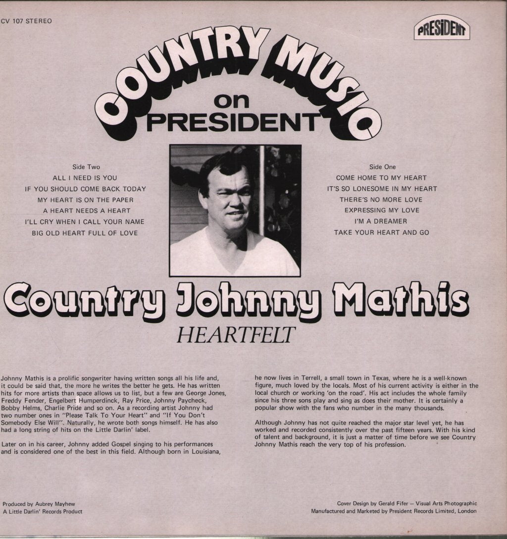 Country Johnny Mathis - Heartfelt - Lp