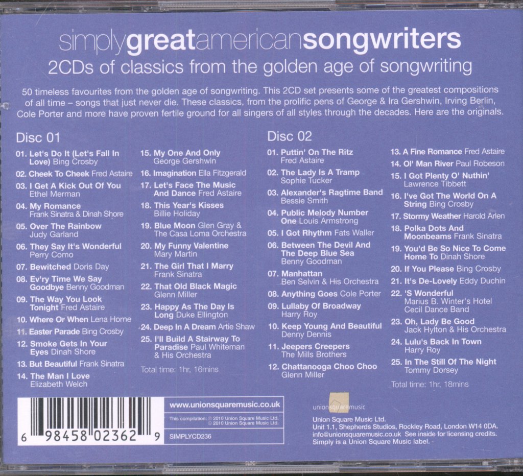 Various Artists - Simply Great American Songwriters - Double Cd