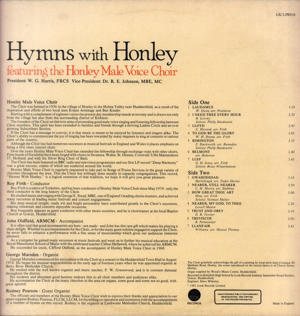 Honley Male Voice Choir - Hymns With Honley - Lp