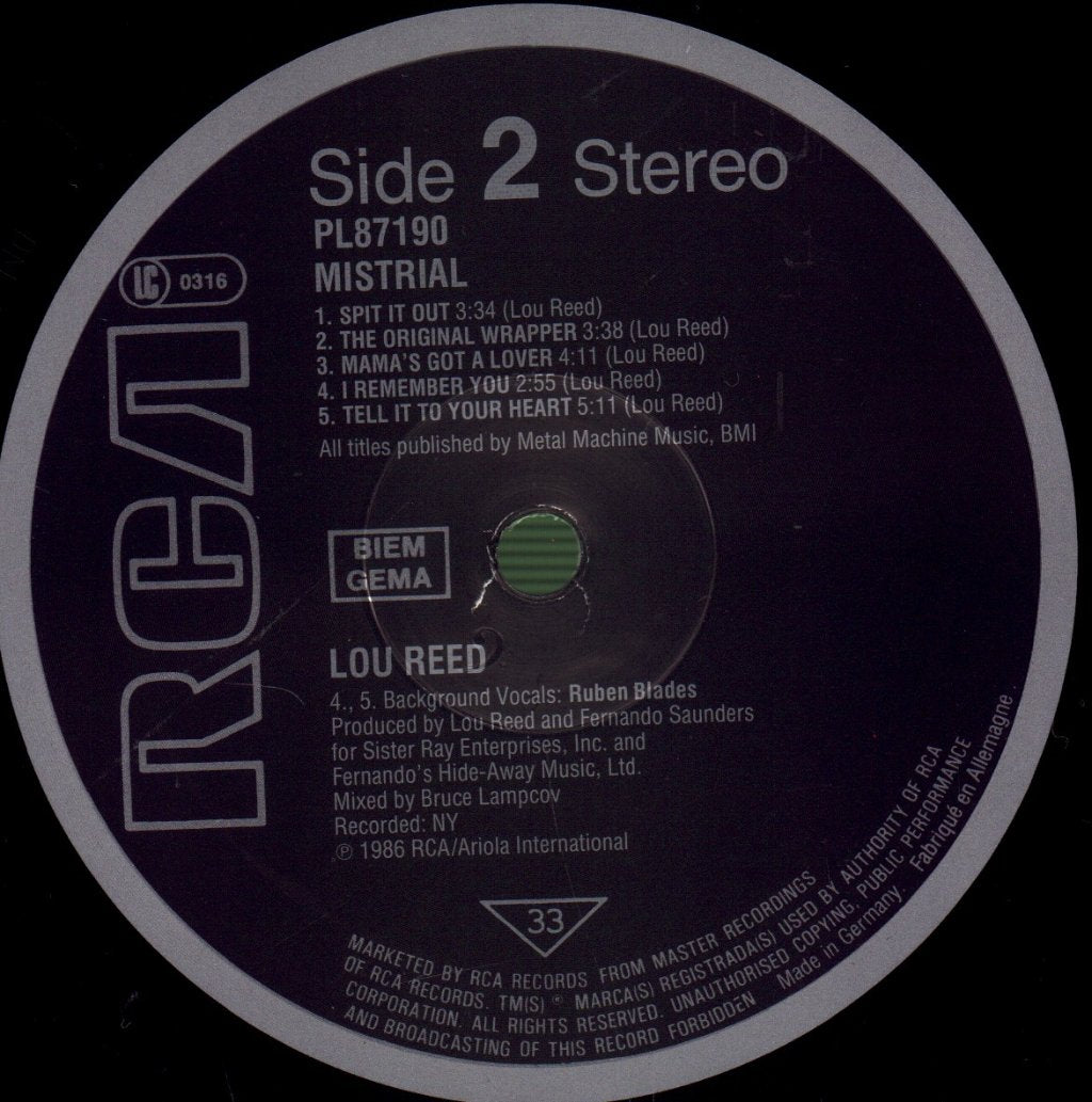 Lou Reed - Mistrial - Lp