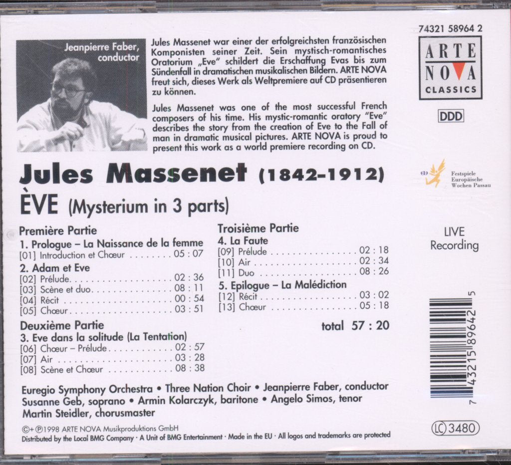 Euregio Symphony Orchestra, Three Nation Choir, Jeanpierre Faber - Massenet - Ève (Mysterium In 3 Parts) - Cd