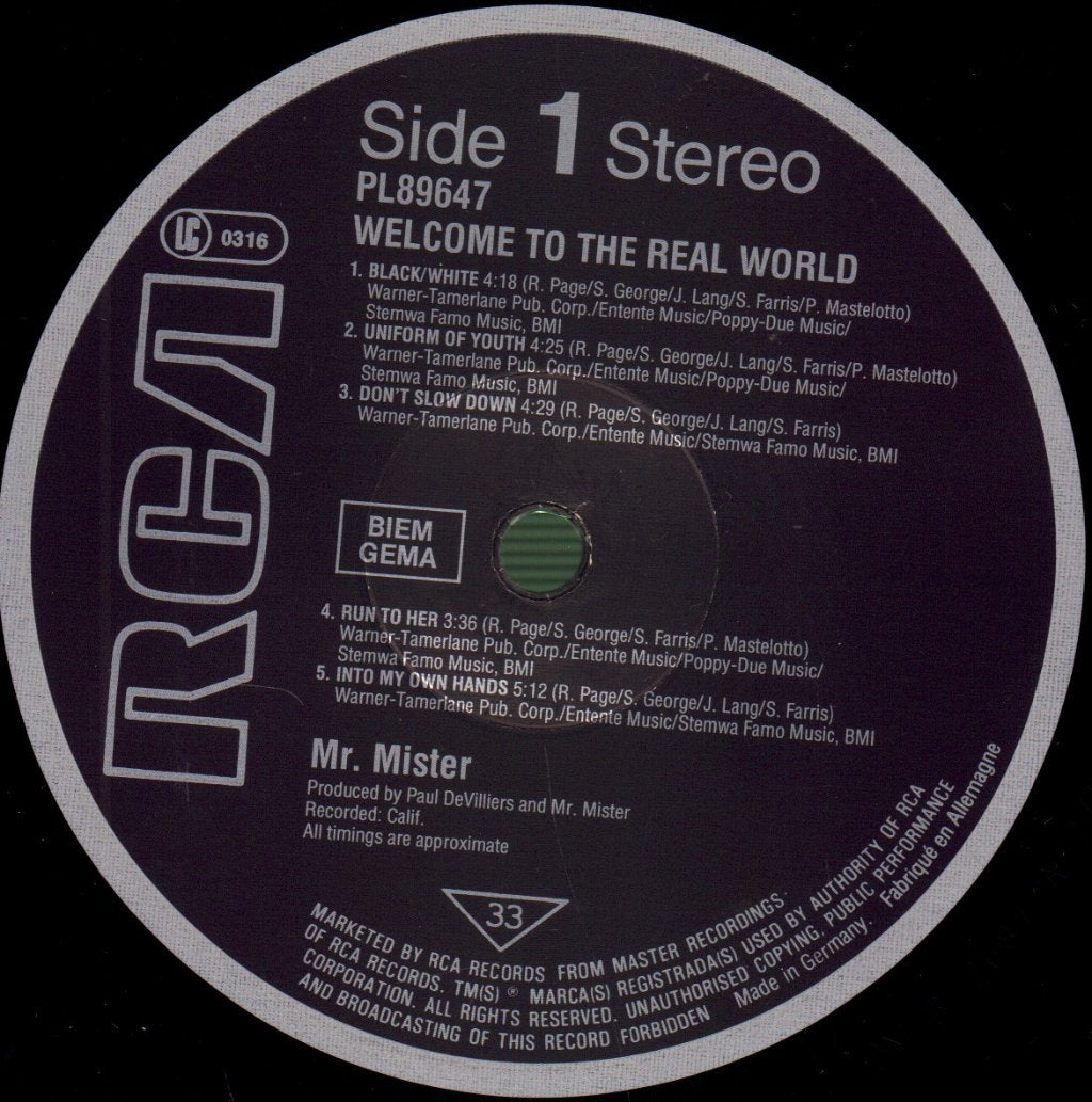 Mr. Mister - Welcome To The Real World - Lp