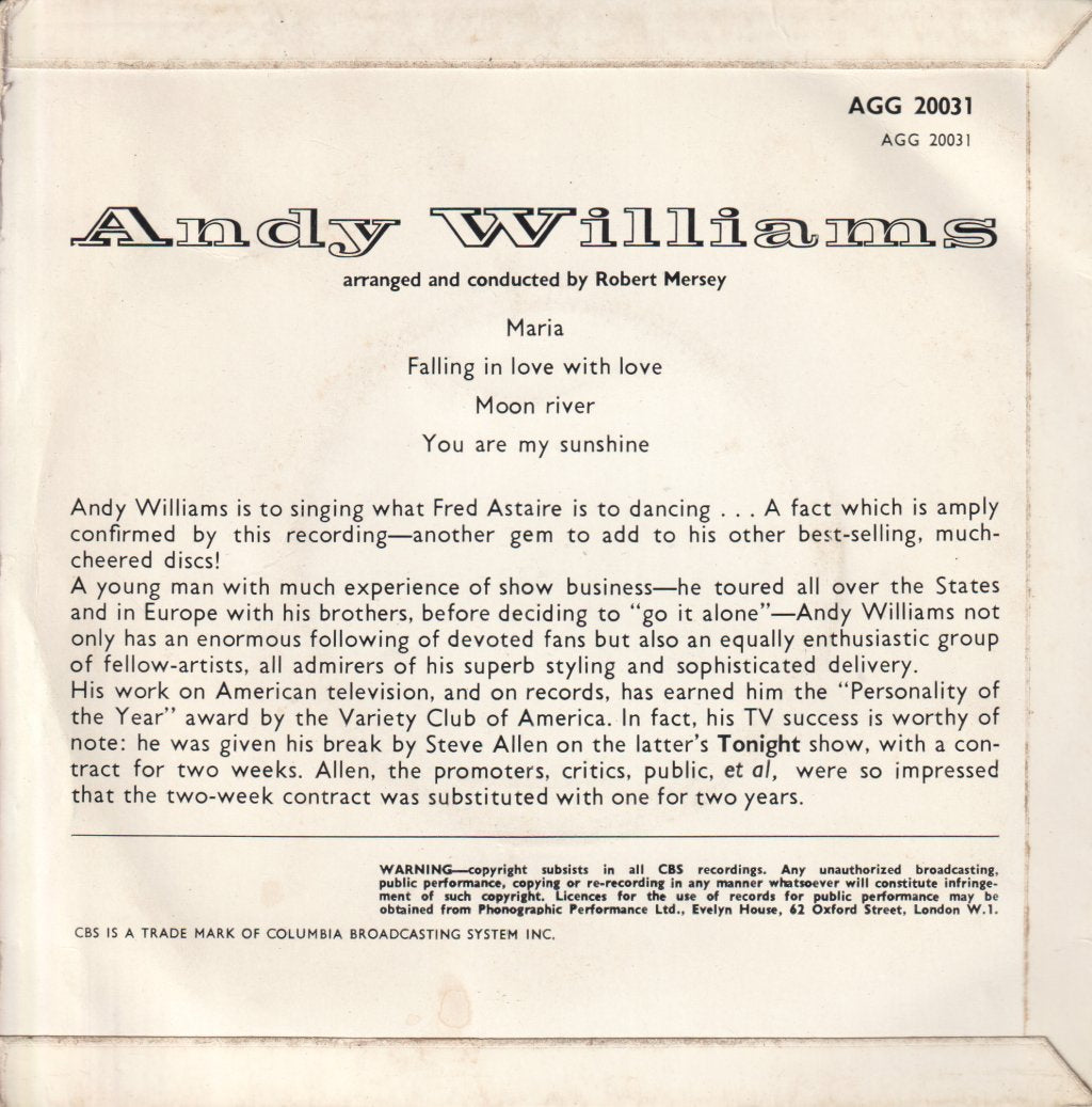 Andy Williams - Andy Williams - 7 Inch