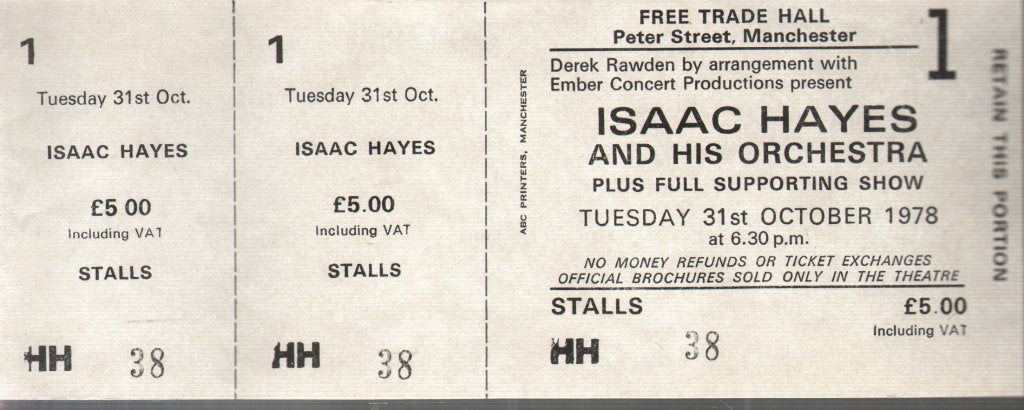 Isaac Hayes - Free Trade Hall Manchester 31St Oct 1978 - Ticket
