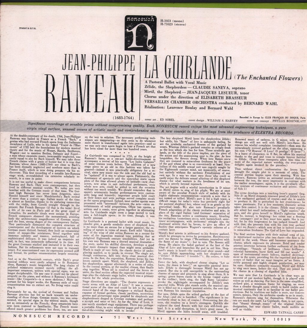 Claudie Saneva / Jean-Jacques Lesueur / Versailles Chamber Orchestra / Bernard Wahl - Jean-Philippe Rameau - La Guirlande (The Enchanted Flowers) - Lp