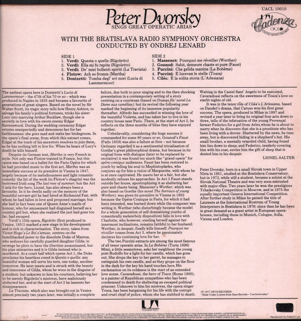 Peter Dvorsky - Peter Dvorsky Sings Great Operatic - Lp
