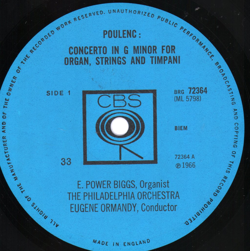 E. Power Biggs / New York Philharmonic / Leonard Bernstein / Eugene Ormandy / Philadelphia Orchestra - Music For Organ And Orchestra - Lp