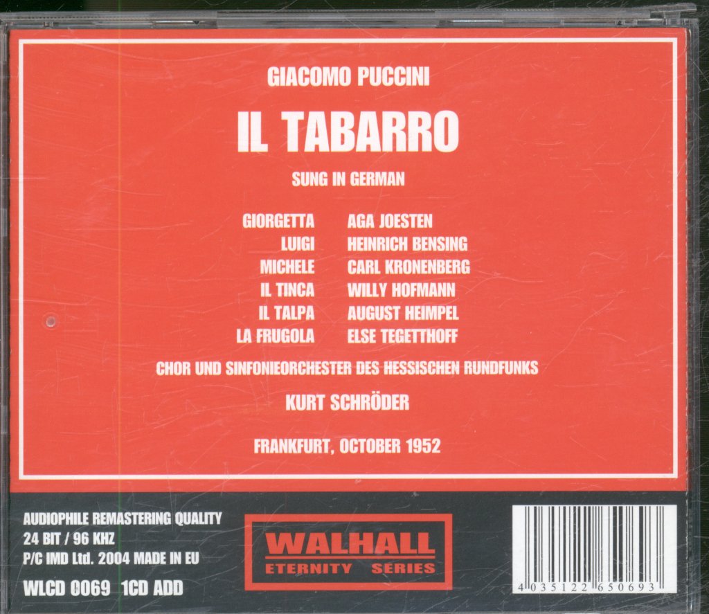 Hessian Radio Orchestra, Kurt Schröder - Puccini - Il Tabarro sung in German - Cd