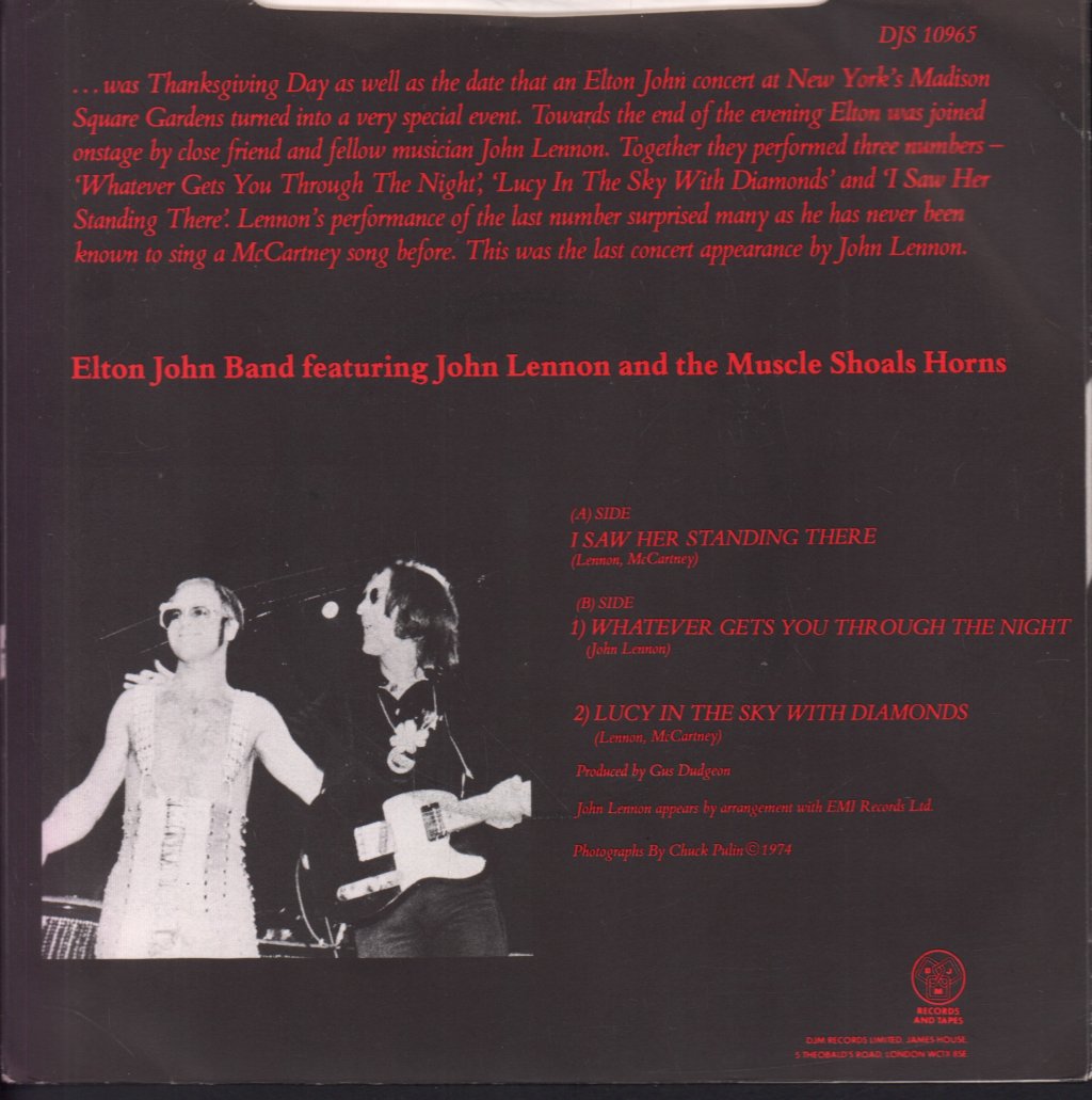 Elton John And John Lennon - I Saw Her Standing There - 7 Inch