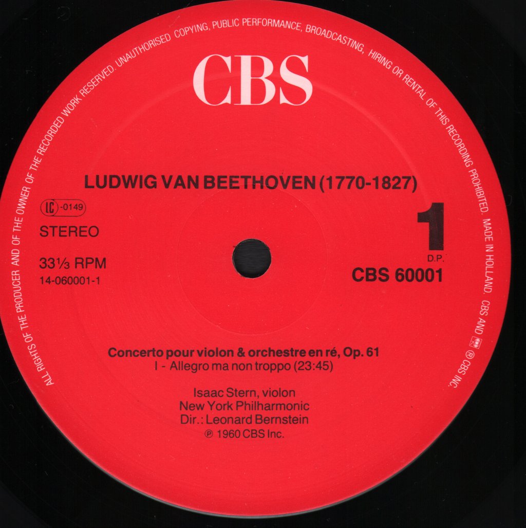 Isaac Stern / Leonard Bernstein / New York Philharmonic - Beethoven - Concerto Pour Violon - Lp