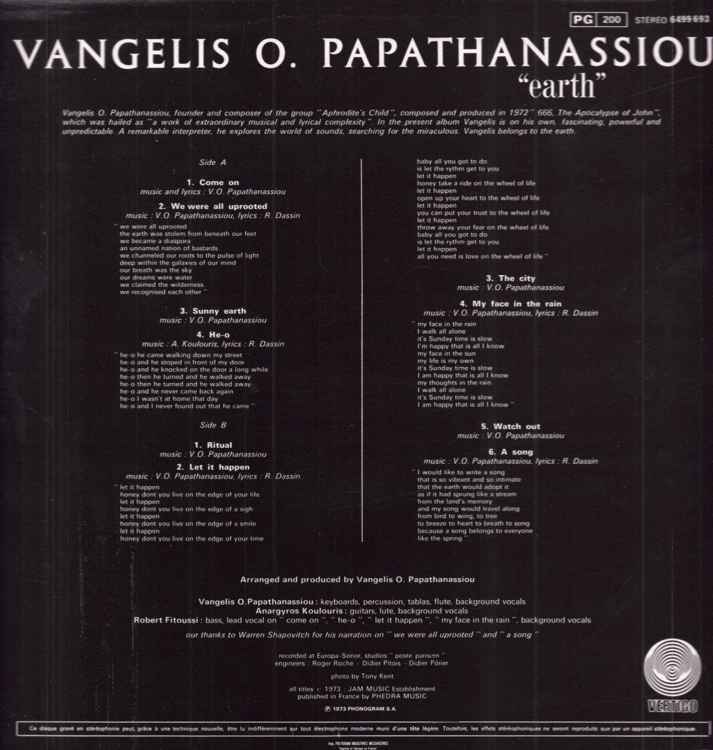 Vangelis O.papathanassiou - Earth - Lp