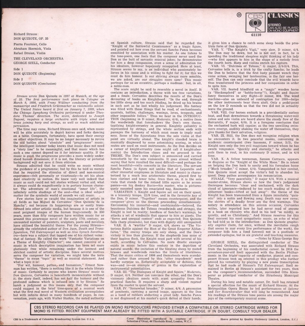 Pierre Fournier / George Szell / Cleveland Orchestra - Strauss - Don Quixote - Lp
