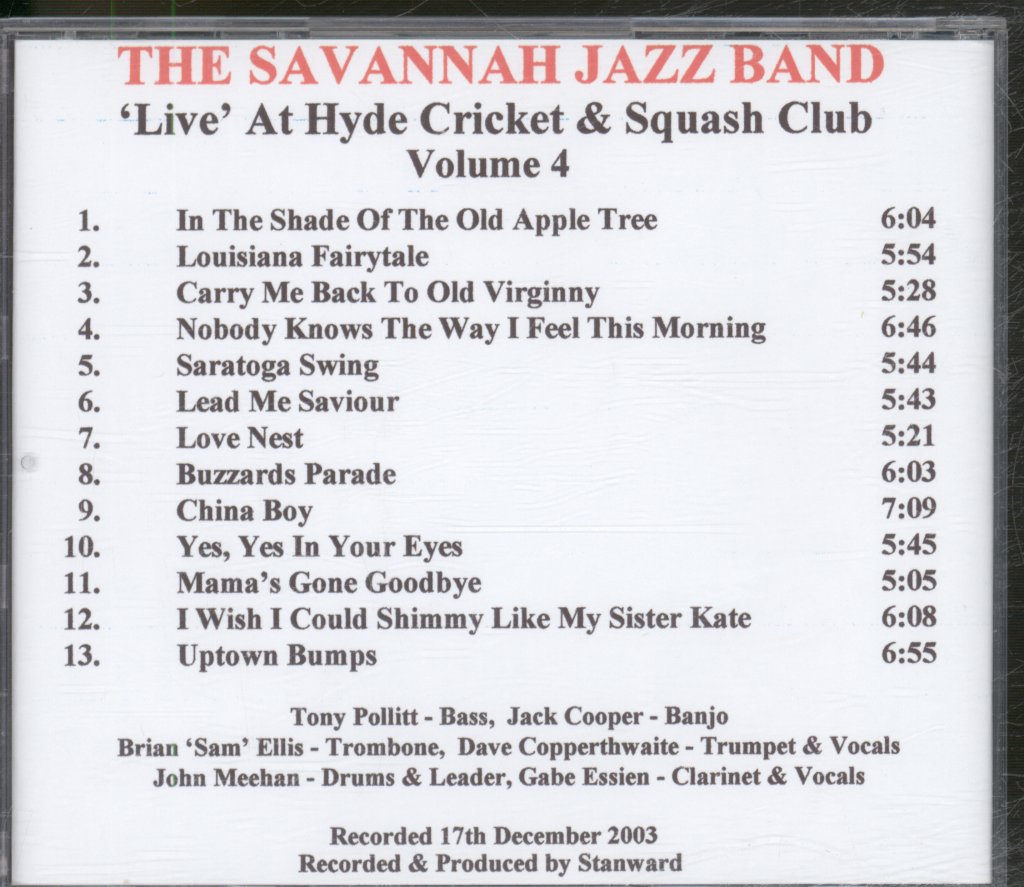 Savannah Jazz Band - Live At Hyde Cricket & Squash Club Volume 4 - Cdr