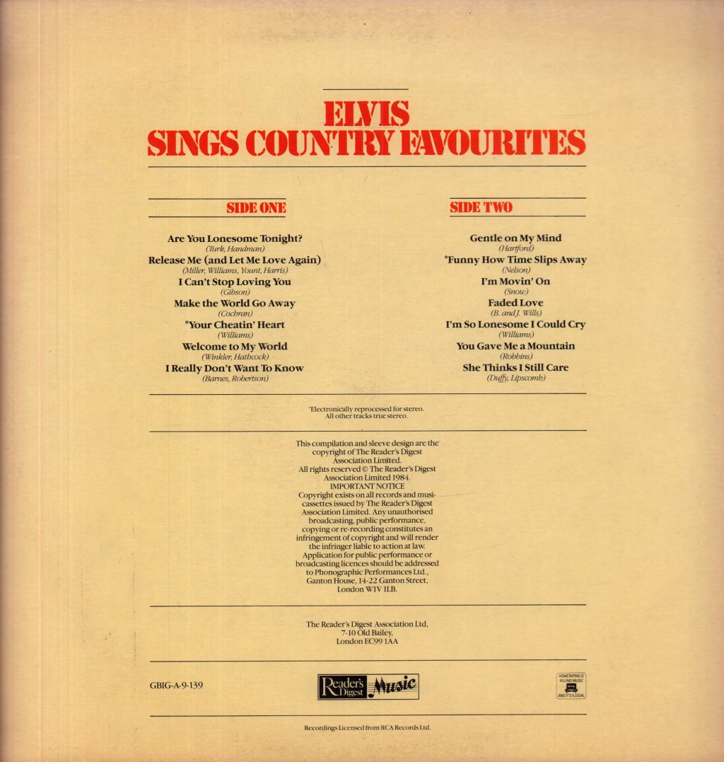 Elvis Presley - Elvis Sings Country Favourites - Lp