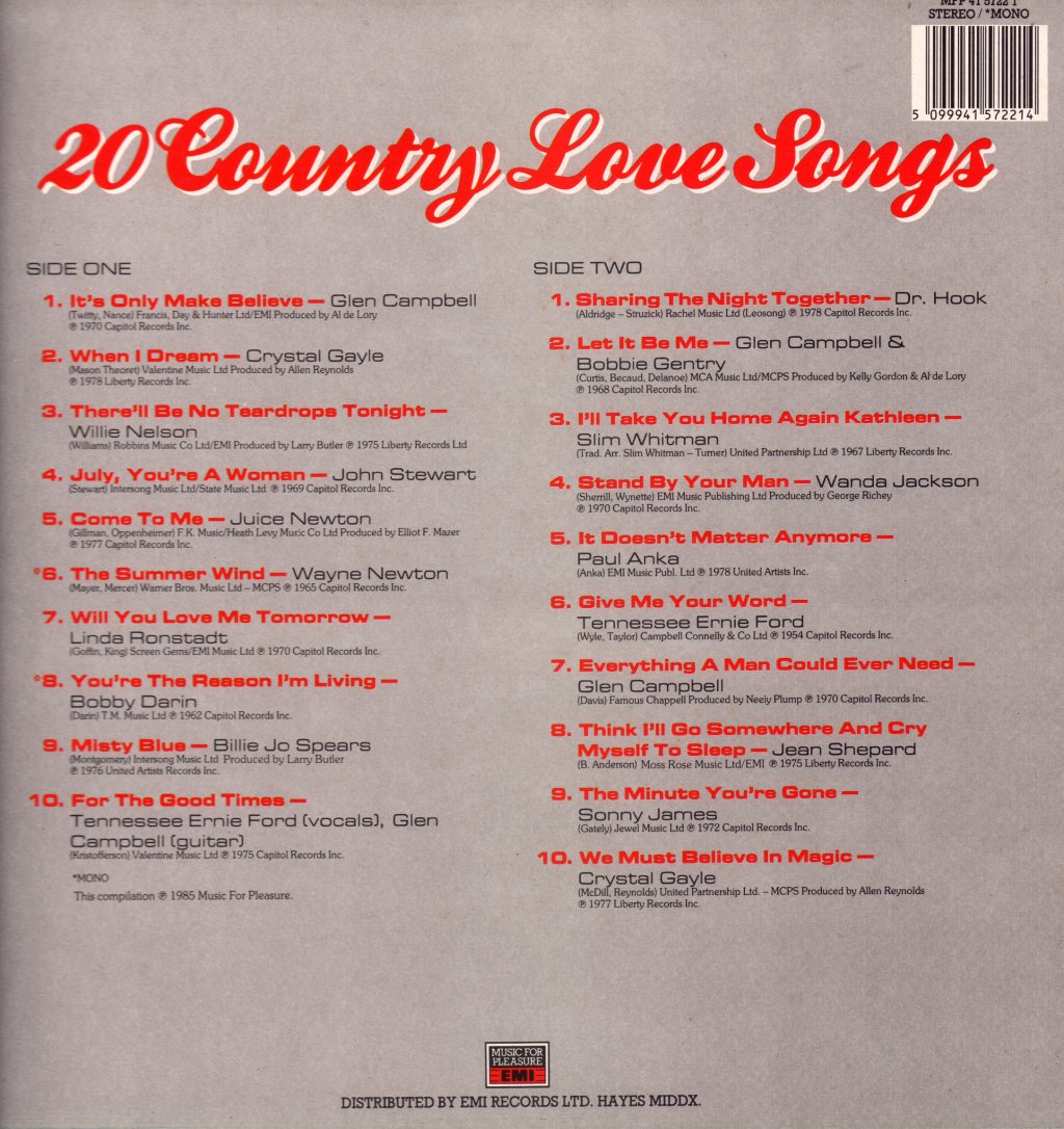 Various Artists - 20 Country Love Songs - Lp