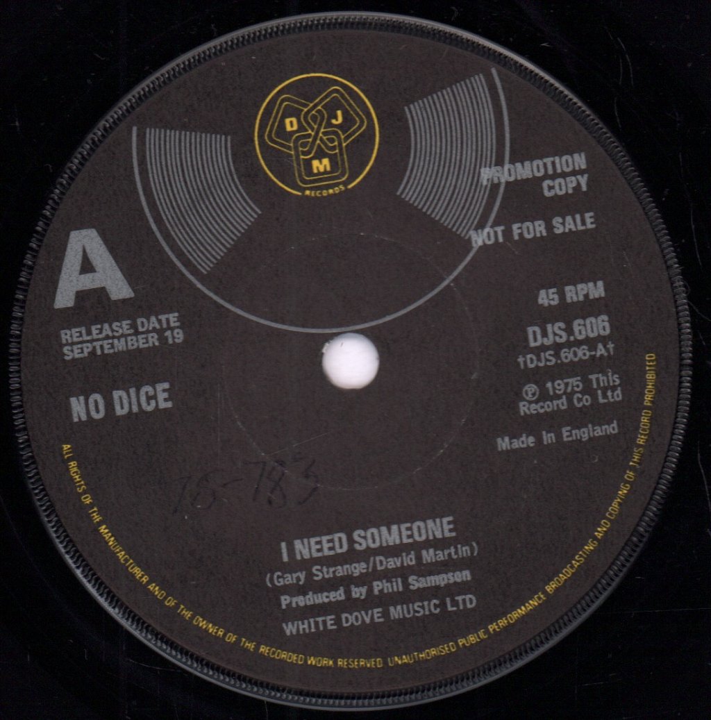 No Dice (Rock Group) - I Need Someone - 7 Inch