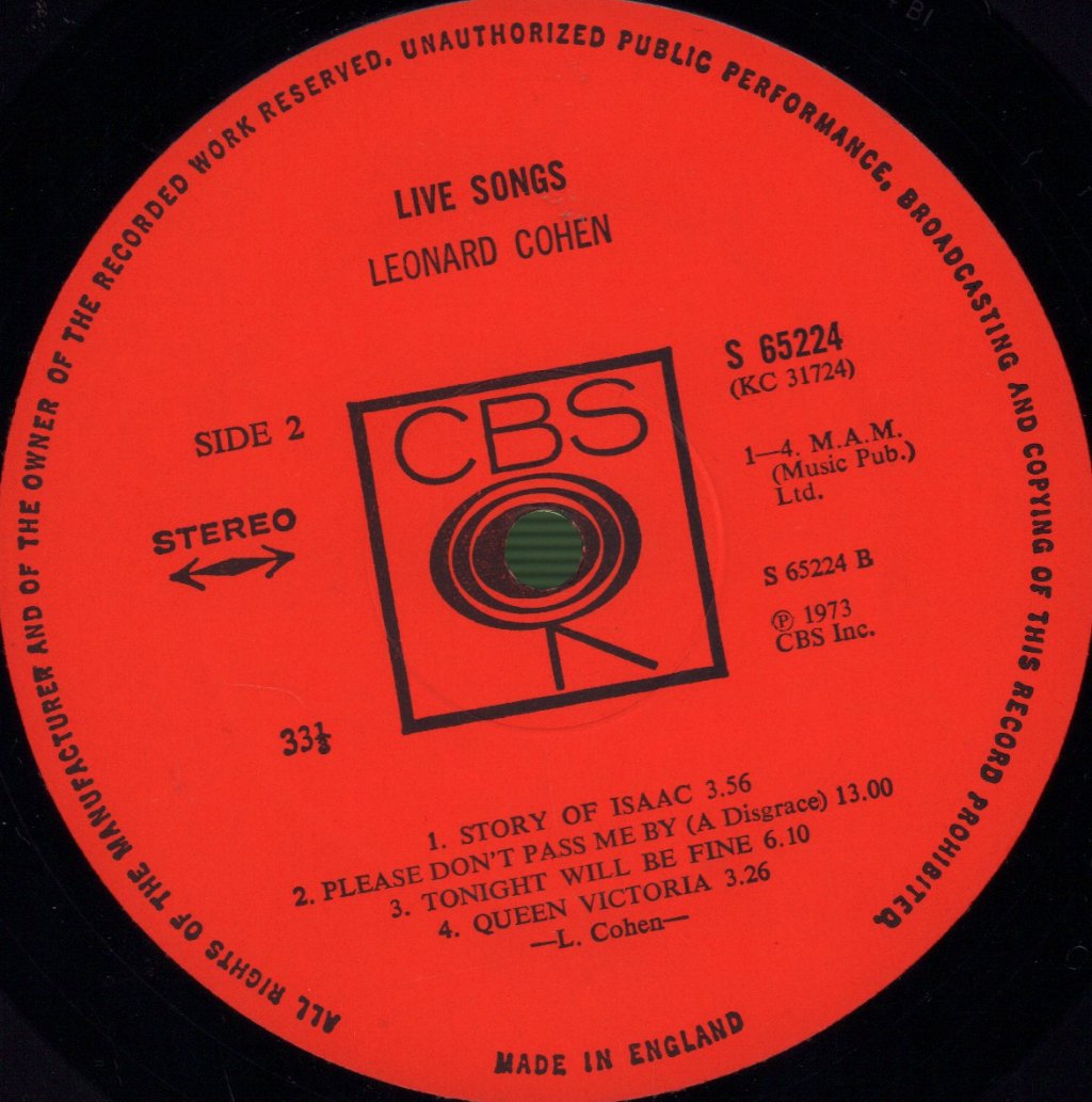 Leonard Cohen - Live Songs - Lp