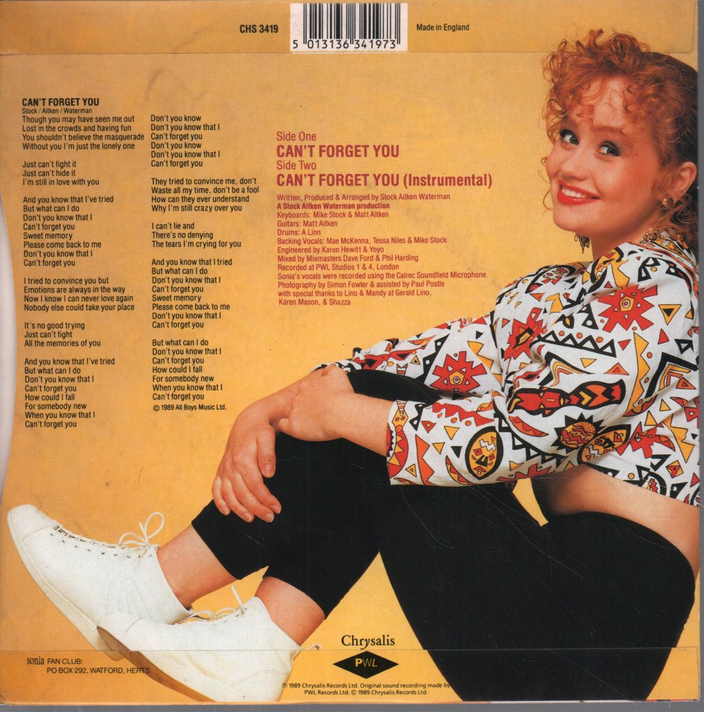 Sonia - Can't Forget You - 7 Inch